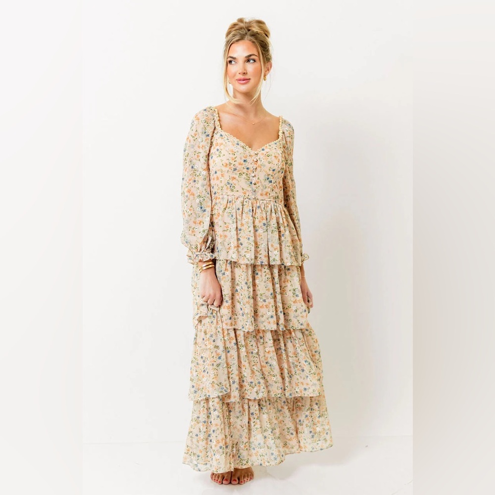 Floral Tiered Maxi Dress, M, NWT